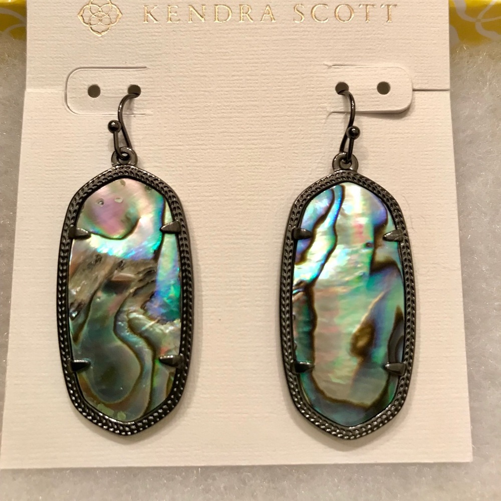 Kendra Scott Elle Gunmetal Earrings Abalone NWOT